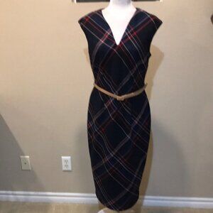 7th AVENUE By New York & Co. Sleeveless Navy Plaid Sheath Dress fully Lined-10